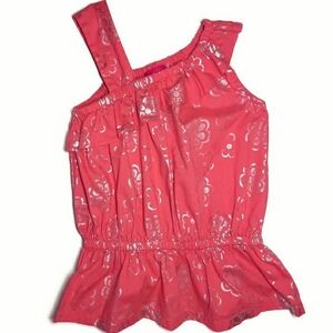 Penny M One Shoulder Ruffled Metallic Print Top Girls Size 5 6 Coral Pink
